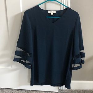 Navy bell sleeve blouse